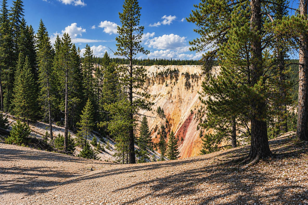 Yellowstone canyon and pine forest